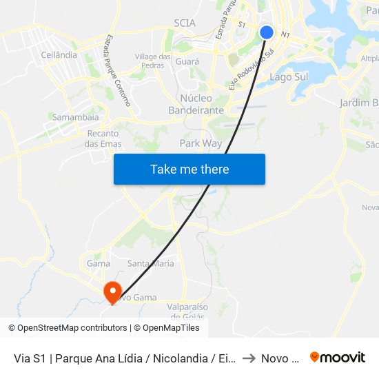 Via S1 | Parque Ana Lídia / Nicolandia / Eixo Ibero-Americano to Novo Gama map