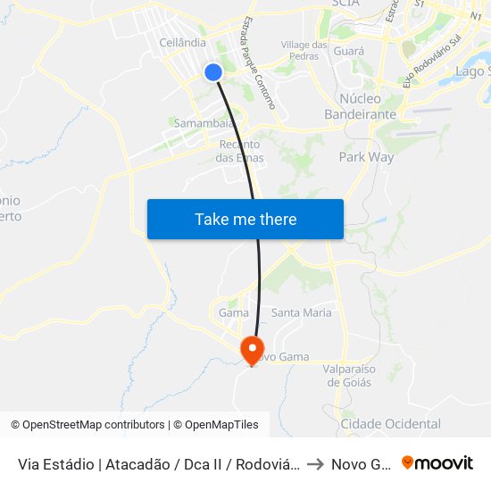Via Estádio | Atacadão / Dca II / Rodoviária / Estádio to Novo Gama map