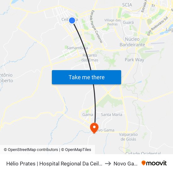 Hélio Prates | Hospital Regional Da Ceilândia to Novo Gama map