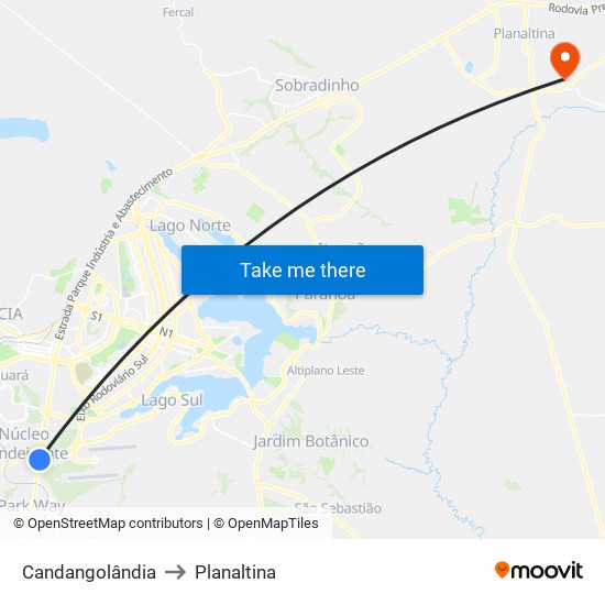 Candangolândia to Planaltina map