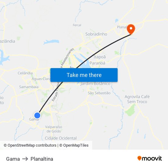 Gama to Planaltina map