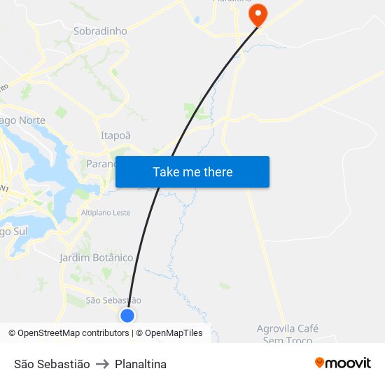 São Sebastião to Planaltina map
