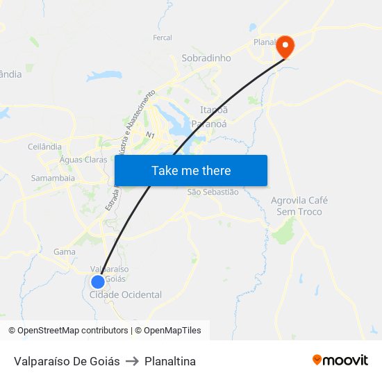 Valparaíso De Goiás to Planaltina map