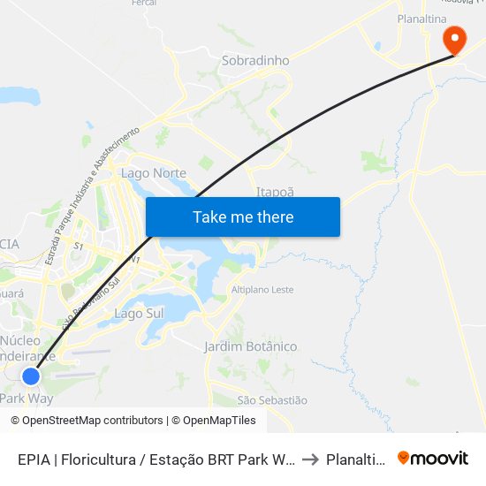 EPIA | Floricultura / Estação BRT Park Way to Planaltina map