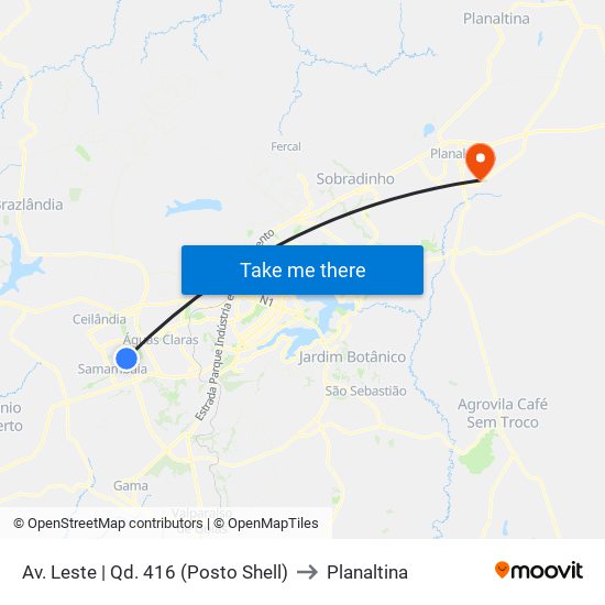 Av. Leste | Qd. 416 (Posto Shell) to Planaltina map