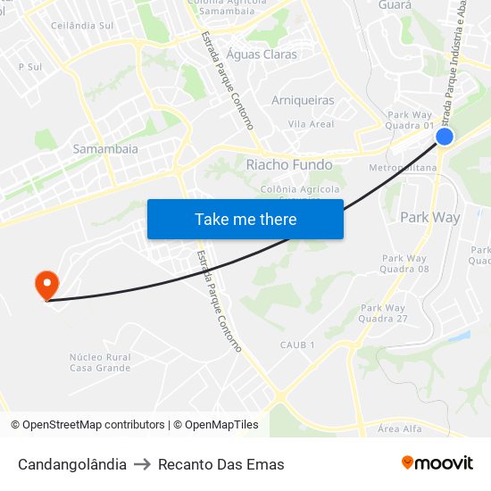 Candangolândia to Recanto Das Emas map