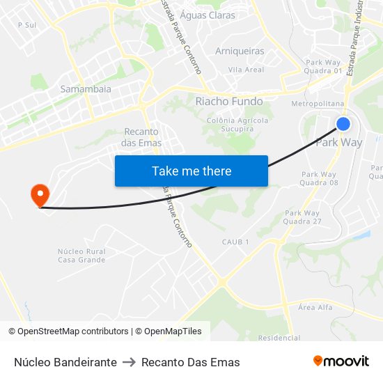 Núcleo Bandeirante to Recanto Das Emas map