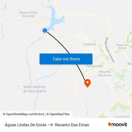 Águas Lindas De Goiás to Recanto Das Emas map