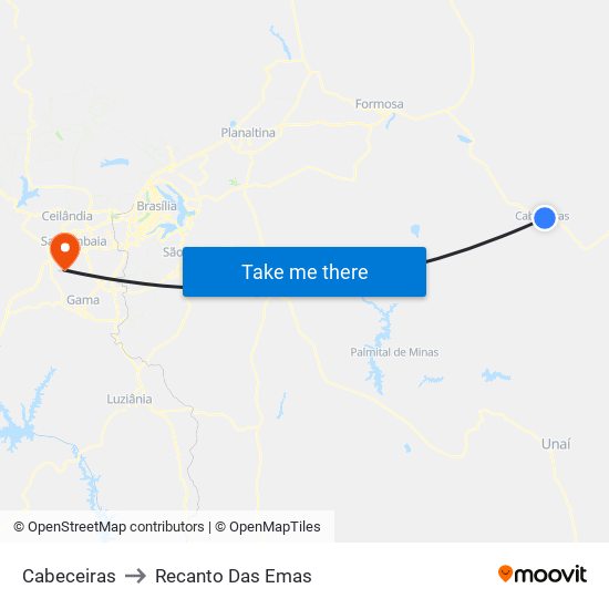 Cabeceiras to Recanto Das Emas map