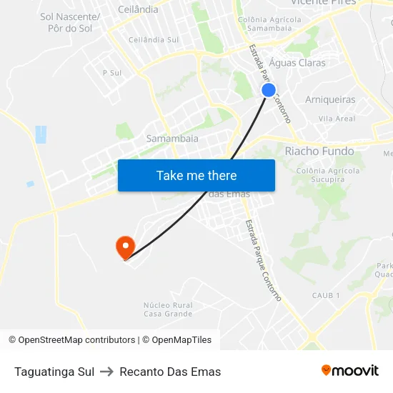 Taguatinga Sul to Recanto Das Emas map