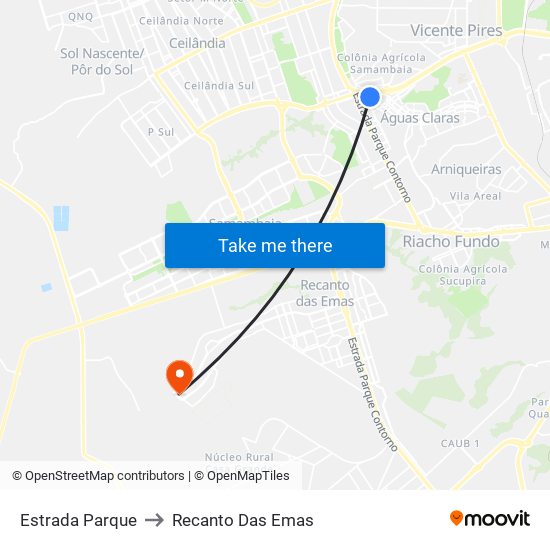 Estrada Parque to Recanto Das Emas map