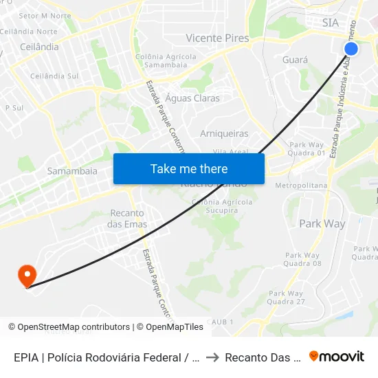 EPIA | Polícia Rodoviária Federal / NOVACAP to Recanto Das Emas map