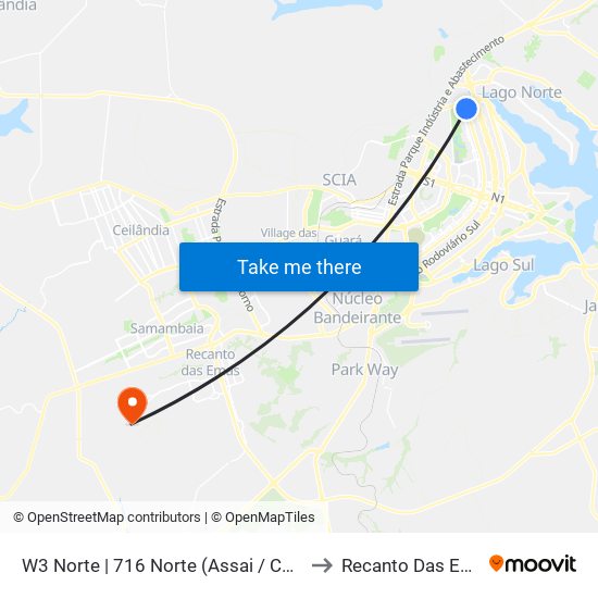W3 Norte | 716 Norte (Assai / Cobasi) to Recanto Das Emas map