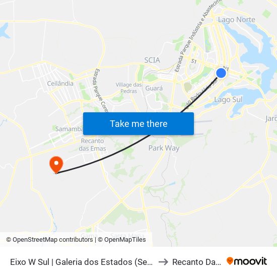 Eixo W Sul | Galeria dos Estados (Setor Comercial Sul) to Recanto Das Emas map