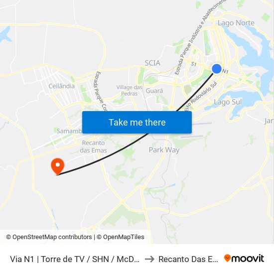 Via N1 | Torre de TV / SHN / McDonald's to Recanto Das Emas map