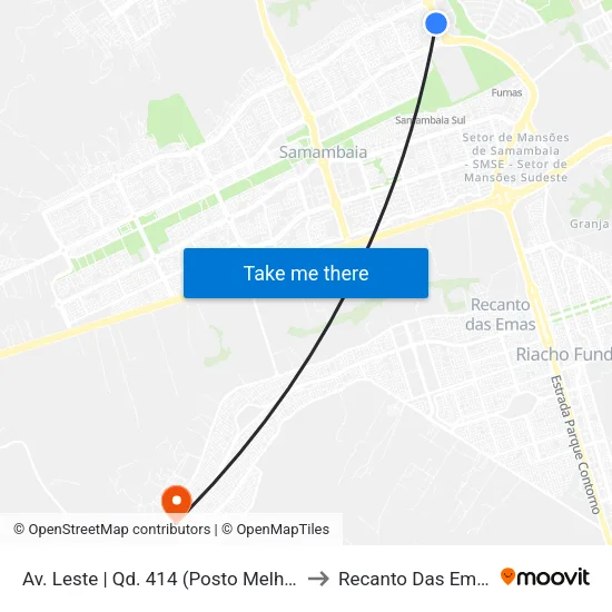 Av. Leste | Qd. 414 (Posto Melhor) to Recanto Das Emas map