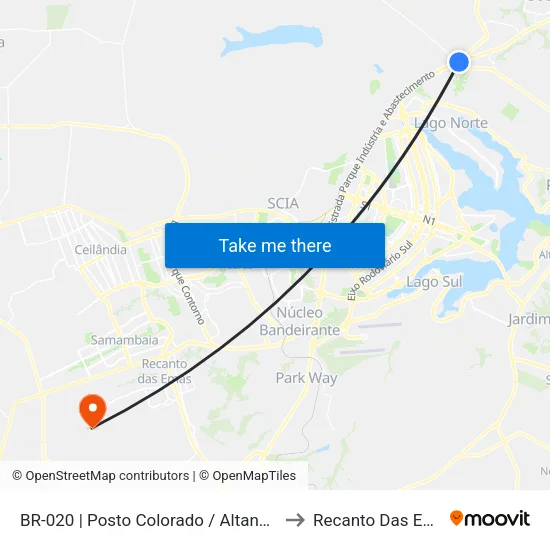 BR-020 | Posto Colorado / Altana Mall to Recanto Das Emas map