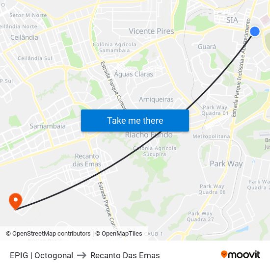 EPIG | Octogonal to Recanto Das Emas map