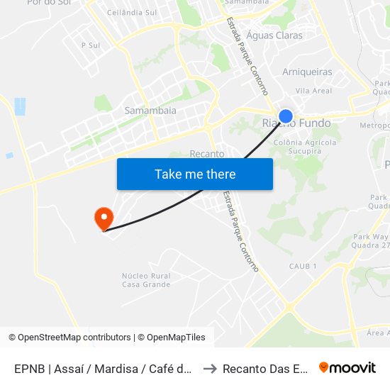 EPNB | Assaí / Mardisa / Café do Sítio to Recanto Das Emas map