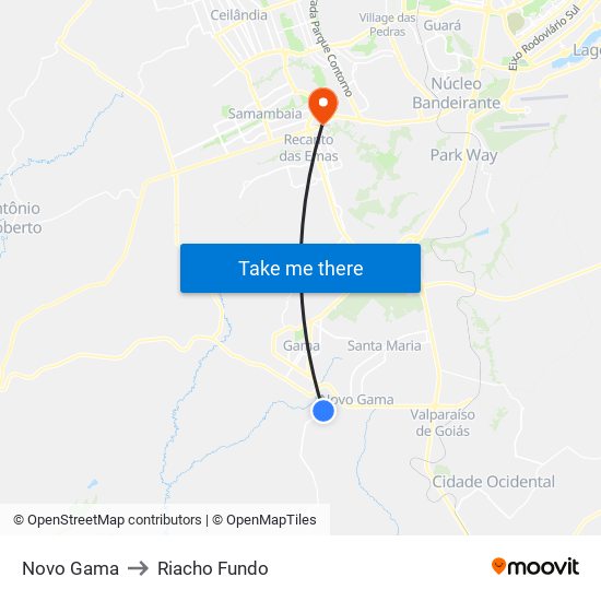 Novo Gama to Riacho Fundo map