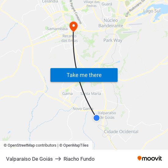 Valparaíso De Goiás to Riacho Fundo map