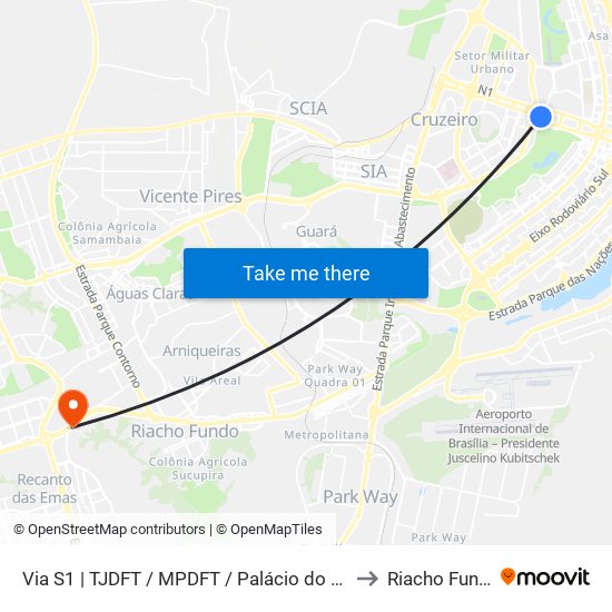 Via S1 | TJDFT / MPDFT / Palácio do Buriti to Riacho Fundo map