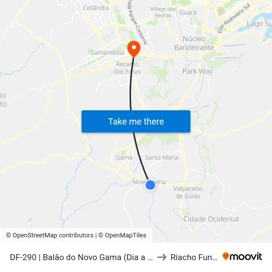 DF-290 | Balão do Novo Gama (Dia a Dia) to Riacho Fundo map