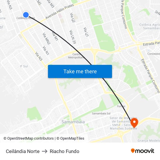 Ceilândia Norte to Riacho Fundo map