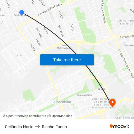 Ceilândia Norte to Riacho Fundo map