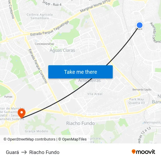 Guará to Riacho Fundo map
