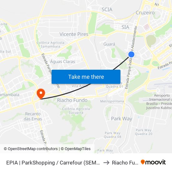 EPIA | ParkShopping / Carrefour (SEMIURBANO) to Riacho Fundo map