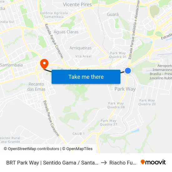 BRT Park Way | Sentido Gama / Santa Maria to Riacho Fundo map