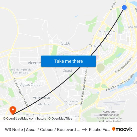 W3 Norte | Assai / Cobasi / Boulevard Shopping to Riacho Fundo map