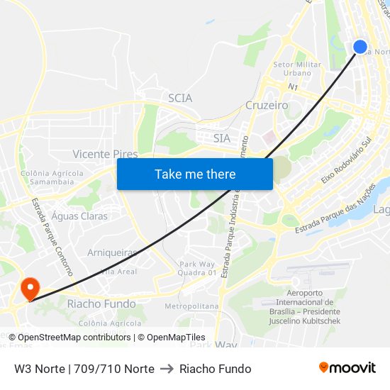W3 Norte | 709/710 Norte to Riacho Fundo map