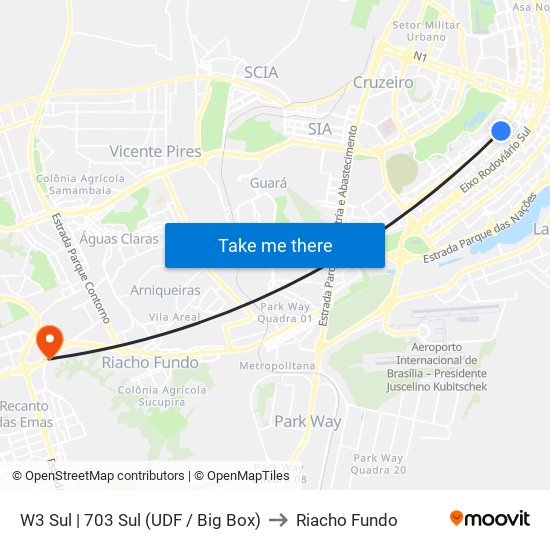 W3 Sul | 703 Sul (UDF / Big Box) to Riacho Fundo map