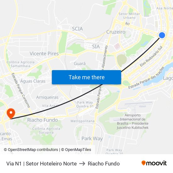 Via N1 | Setor Hoteleiro Norte to Riacho Fundo map