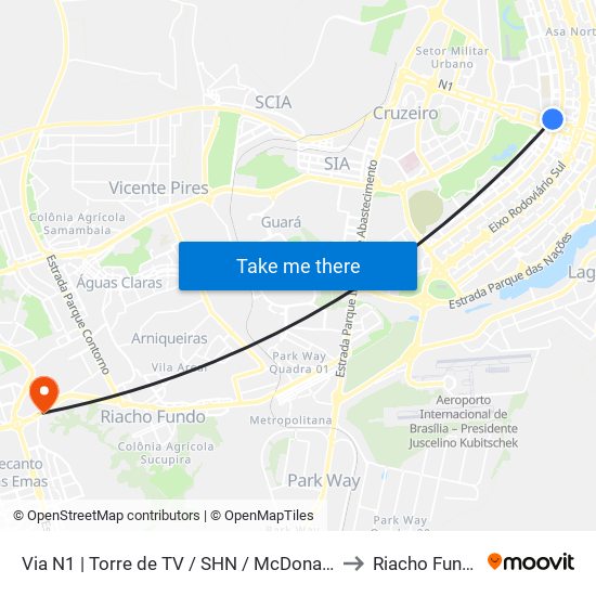 Via N1 | Torre de TV / SHN / McDonald's to Riacho Fundo map