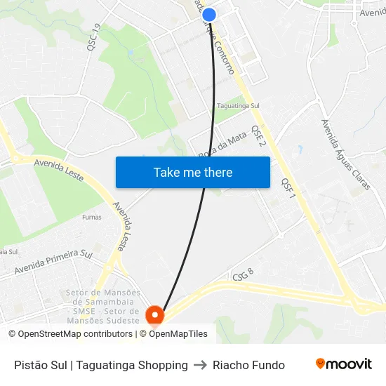 Pistão Sul | Taguatinga Shopping to Riacho Fundo map