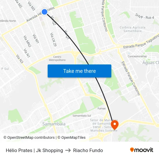 Hélio Prates | Jk Shopping to Riacho Fundo map