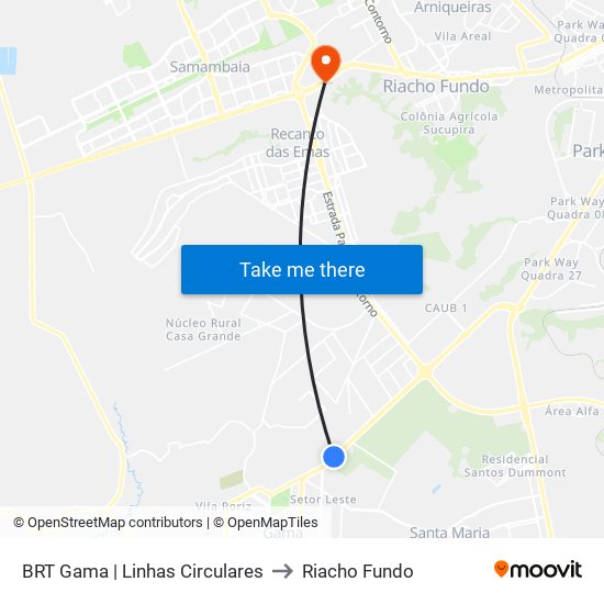 BRT Gama | Linhas Circulares to Riacho Fundo map