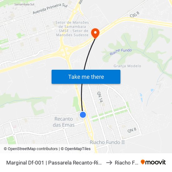 Marginal Df-001 | Passarela Recanto-Riacho II (Recanto) to Riacho Fundo map