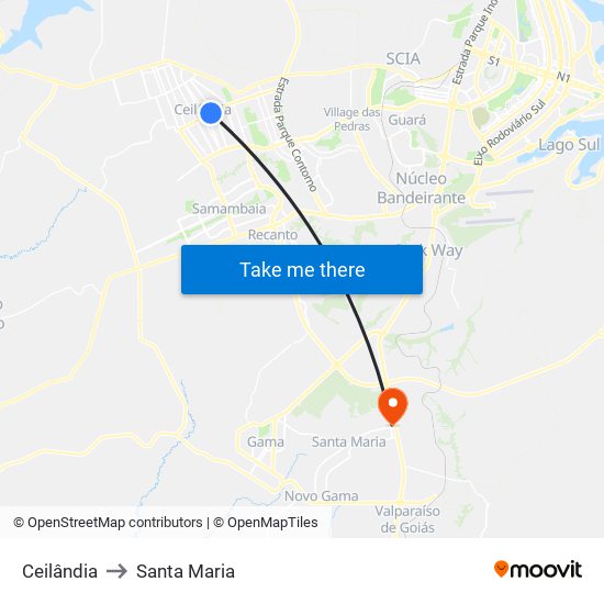 Ceilândia to Santa Maria map