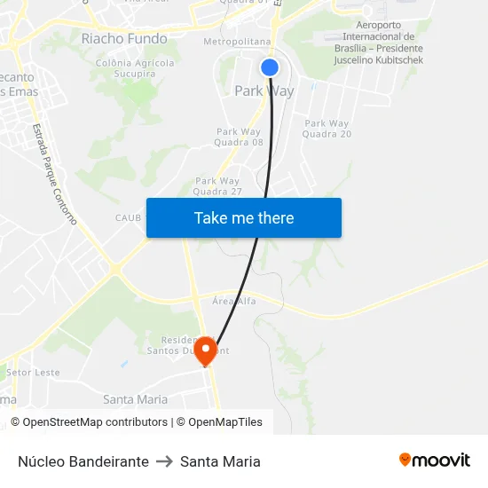 Núcleo Bandeirante to Santa Maria map