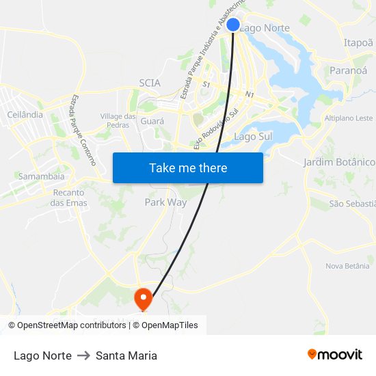 Lago Norte to Santa Maria map