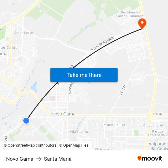 Novo Gama to Santa Maria map