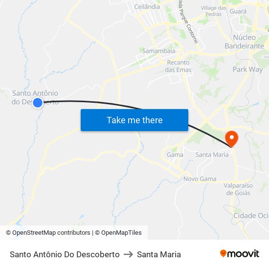 Santo Antônio Do Descoberto to Santa Maria map