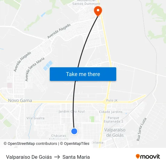 Valparaíso De Goiás to Santa Maria map