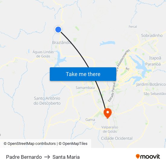 Padre Bernardo to Santa Maria map