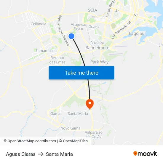 Águas Claras to Santa Maria map