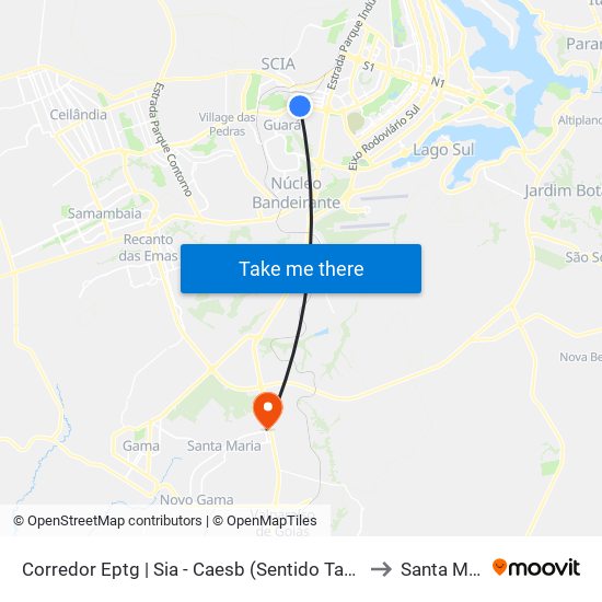 Corredor Eptg | Sia - Caesb (Sentido Taguatinga) to Santa Maria map